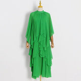 TWOTWINSTYLE Patchwork Mesh Dress For Women Round Neck Half Sleeve High Waist Solid Midi Dresses Female Fashion Clothing