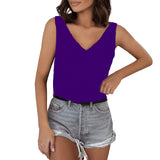 Solid Color Satin Vest V-Collar Casual Sling Sleeveless Shirt Summer Basic Style-Outfit