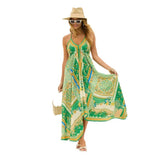 Fongt New Spring Summer Shoulder V-Neck Women's Slings Print Fairy Long Temperament Dress Dress Dress Dress