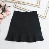 Real Shooting Small Lotus Leaf Side Fishtail Short Skirt Anti-Light High-Rise Thin A Word Bag Hip Skirt
