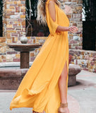 Hot Summer Sexy Dress INS Shoulder Side Slit Back Deep V-Collar Dress-Outfit