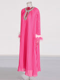 Famous Dress 2025 Spring New Temperament Fashion Design With Diamond Feathers Spliced Solid Color