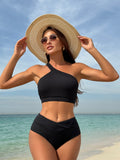2024 New Solid-Color One-Shoulder Split Pit Strip High-Waist Swimsuit Bikini