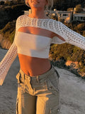 Retro Hollow Short Knit Crop Top-Outfit