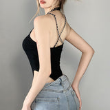 Fongt Summer Fashion New Women's Solid Color Sexy Hollow Out Irregular Slim Backless Sleeveless Jumpsuit-Outfit