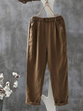 Linen Women's Pants High Waist Loose Harem Pants Casual Fashion Solid Ankle-Length Elastic Waist Women's Classic
