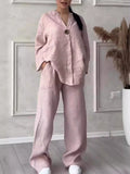 Fongt Fashion Women's Comfortable Loose Top Broad Leg Trousers Casual Cotton