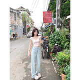 Denim Pink Pocket Bow Embroidery Jeans-Outfit