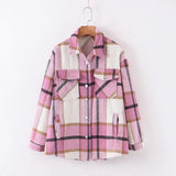 New Autumn Sanded Blouse Women's Lapel Single-Breasted Plaid Coat-Outfit