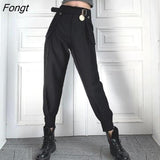 Women's Cargo Pants Jogger Elastic Waist High Streetwear Harajuku Harem Pant Females Black Pocket Trousers Korean