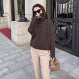 Fongt Department Restore Ancient Ways High Collar Twist Knit Bottom Sweater Female Autumn Dong Senior Feeling Soft Waxy Lazy Wind Jacket-Outfit