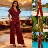 Fongt And Summer Women's Fashion Button Trousers Casual Two-Piece Set Of Women