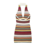 Knitted Stripe Halter Collar Mini Dress-Outfit
