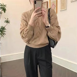 Fongt Winter New Design Sense Small Soft Waxy Twist Knit Bottom Shirt Loose Lantern Sleeve Korean Version Sweater Female-Outfit