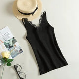 Spring New Hook Flower Lace Solid Stitching V-neck Camis Female Knitted Short Section Slim Outer Wear Shirt Trend Tank