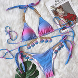 Fongt New Sexy Strap Gradient Print Women's Split Swimsuit Luxury Crystal Diamond Bikini Shell
