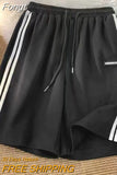Fashion Striped Shorts Women Casual Loose Letter Print Shorts Summer Korean All Match Bf Lace Up Wide Leg