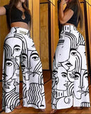 Wide Leg High Waist Trousers Loose Slimming Metal