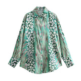 Spring Style Silk Satin Loose Shirt Printed Flute Skirt Set-Outfit