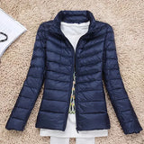 Spring And Autumn Winter Light Down Jacket Female Pure Color Standing Collar Slim Plus Large Size Short Coat Tide Direct Sales-Outfit