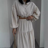Fongt New With Long-Sleeved Top Folded Open Skirt Suit