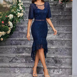 Fongt Solid Color Lace Mid-Sleeve Packed Evening Women's