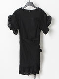 Fongt Spring New Dress Women Simple Fashion Temperament Comfortable Casual Round Collar Leaves Side Solid