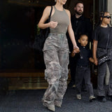 Fongt Design Street Style High-Waisted Wide-Leg Pants Spring 2024 New Fashion Tie-Dye Camouflage Multi-Pocket Cargo Pants-Outfit