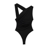 Fongt Women's ZA Summer New Asymmetric Folding Decoration Folding Net Holiday Clothes