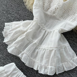 Fongt Holiday Set Women In Summer Pure Want To Close Waist Hanging Neck Lace Splicing Sling Vest Fairy Chiffon Half-Body Skirt