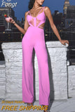 2023 Fall/Winter New Women's Sexy Skinny Pink Sleeveless Hollow Bandage Jumpsuit Elegant Celebrity Party