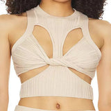 Fongt Sexy Irregular Sleeveless Hollow Kink Wool Woven Vest Women's Fashion Half High Collar Solid Color Crop-Outfit