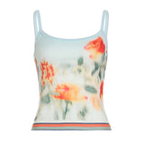 Fongt Desire Girl To Reduce The Age Of Sexy Hanging Neck More Wearing A Word Shoulder Tight Chest Vest Hottie Low-Waist Broken Flower Half-Body Skirt