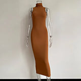 Vestidos De Verano 2021 Summer Blue Evening Maxi Long Dress Turtleneck Bodycon Outfits Woman Backless Party