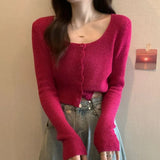 Fongt Style Blouse Spring And Autumn 2023 New Chic Temperament Square To Slimming Short Long-Sleeved Knitted Shirt