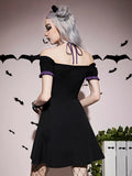 Dark Harajuku Cute Hettuce Hem A-Line Dresses Gothic Grunge Lace Up Off Shoulder Mini Dress egirl Sexy Alternative