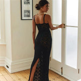 Fongt New Women's Fashion One-Word Collar Sexy Perspective Lace Slim Halter Dress-Outfit