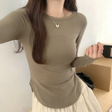 Round-Necked Long-Sleeved T-Shirt Women's New Autumn Design Feel Small, Slim And Slim, With A Blouse Inside The Shoulder.-Outfit