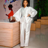 Commute Blouse And Pants Casual Long Sleeve Top Trousers Suit Two-piece