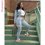 New Street Casual Women's Sweater Panel Pocket Zipper Coat Top Plush Work Pants Casual Sports Two Piece Set-Outfit