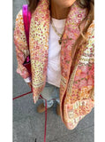 Fongt Women's Clothing Explosion Collar Print Cotton Coat