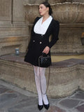 Black Long Sleeve Blazer White Collar Mini Dress-Outfit