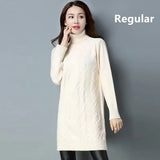 Turtleneck Mid-length Sweater Women Winter Add Velvet Slim Knit Tops Korean Ribb Pullover Warm Knitwear Bottomed