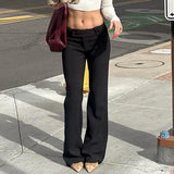 Fongt Wind Stripe Bump Color Micro La Casual Trousers Female Low Waist Slim Show Thin Straight Tube-Outfit