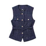 Fongt Women's Clothing INS Net Red Explosive With Belt Beads Texture Vest