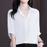 Women Shirts Half Sleeves Blouses for Women Clothes for Women 2023 Summer Women Tops Basic Soild Chiffon Blouses for