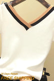 Hollow Out Short Sleeve Knitted Tops 2023 Thin V Neck Loose Pullovers Sweaters Women Jumpers Womens Clothing Sweter