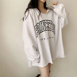 Letter Print Oversized Hooded Long Sleeve Tee-Outfit