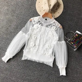 Sheer Lace Lantern Sleeve 3D Floral Elegant