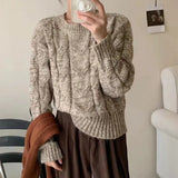 Fongt Short Style Round Neck Sweater Female 2024 Autumn / Winter New Korean Version Of Foreign Style Loose Jacket Sweater Jacket-Outfit